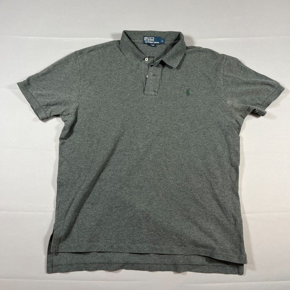 Polo Ralph Lauren Polo Shirt Mens Large Charcoal Gray Cotton Logo Embroidered